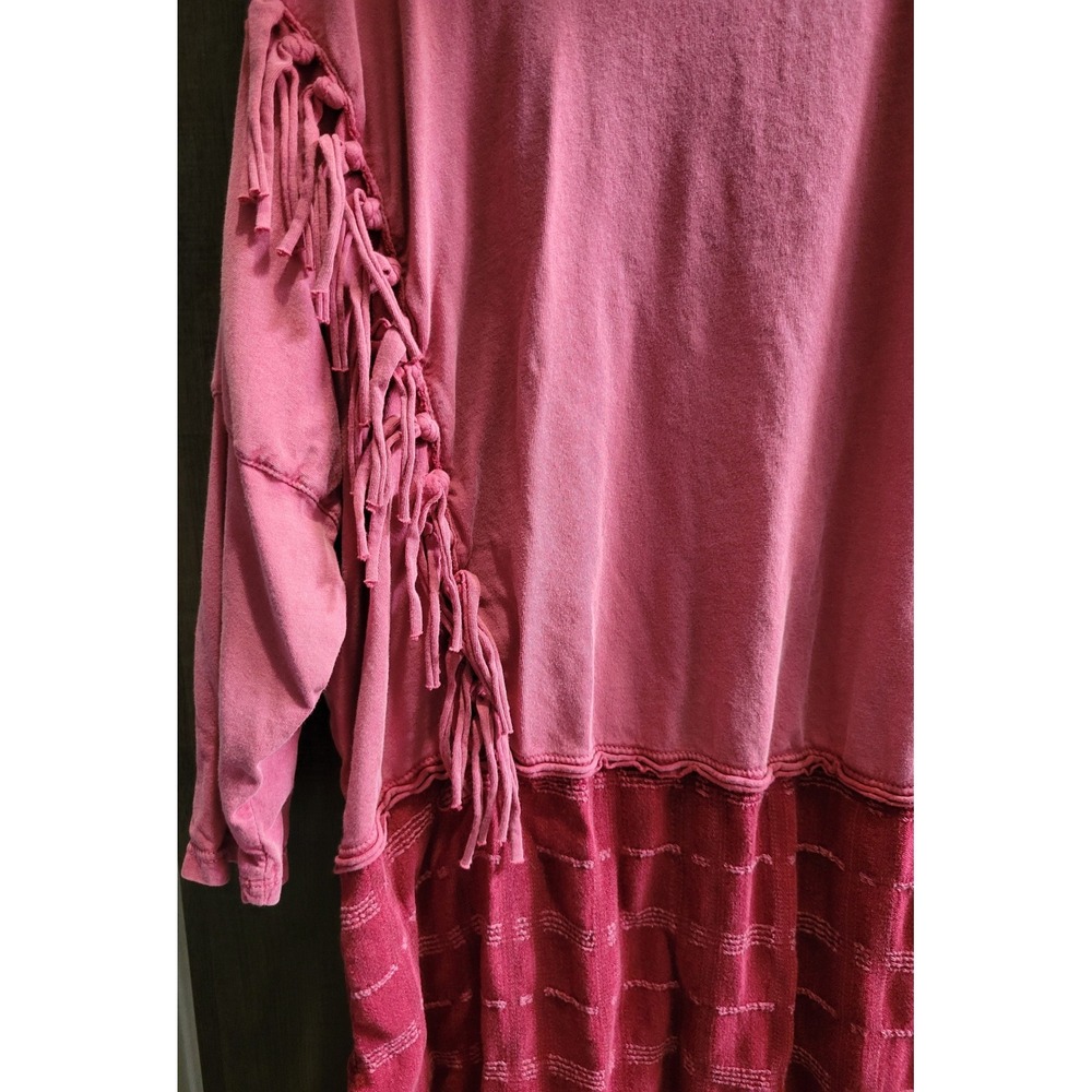 Free People Mixed Media Fringe V-Neck‎ Top Pink Burgundy Boho XS - Picture 10 of 14
